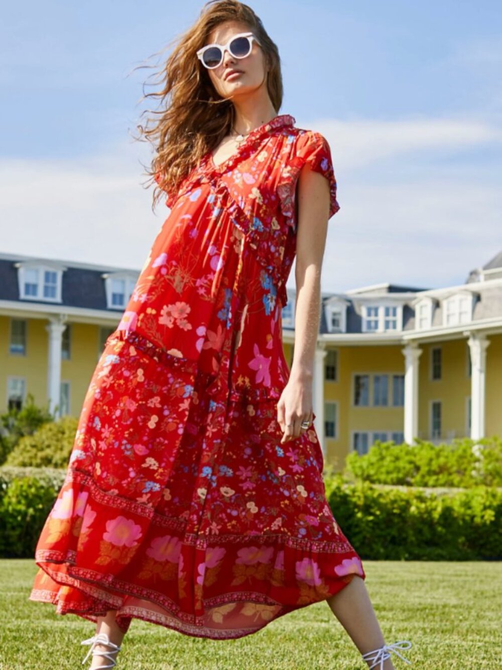 Free People x Spell Wild Bloom Dress Red Floral Maxi Gown Size Small NWOT